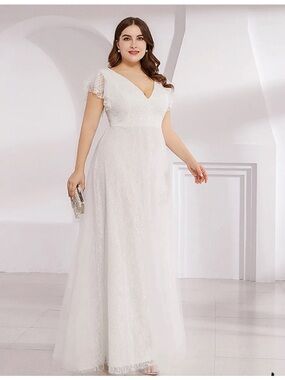 Elegant White Lace V-Neck A-Line Dress